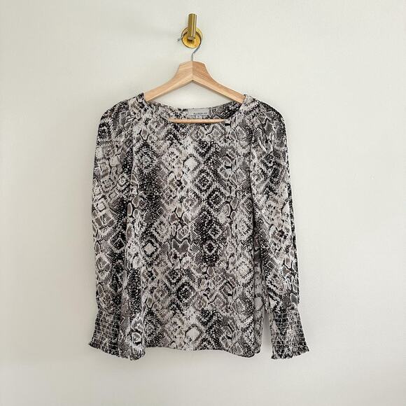 Allison Joy Evereve Snake Print Long Sleeve Blouse Gray S - Picture 1 of 7